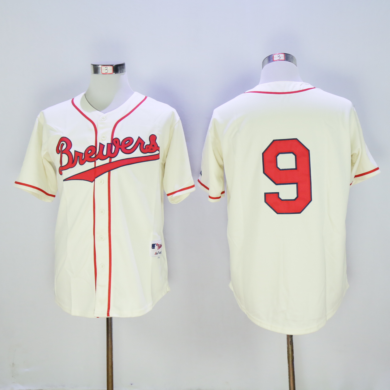 Men Milwaukee Brewers #9 Segura Cream Throwback 1942 MLB Jerseys